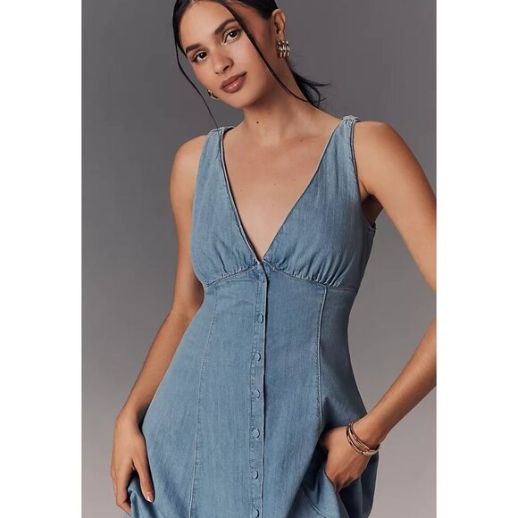 REFORMATION Sebastien Denim Midi Dress in Savannah Size US 12 - Picture 10 of 10